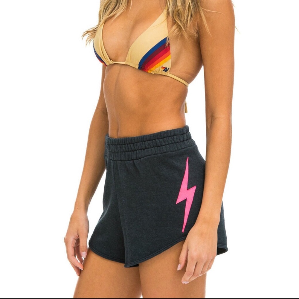 AVIATOR NATIONAL- BOLT STITCH LOUNGER SHORT - CHARCOAL // NEON PINK XS NWT